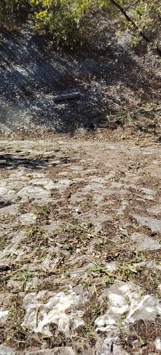 Bas de talus débroussaillé, sol dégagé jusqu'aux galets
